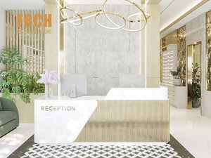 Mostrador Pequeño de Madera <span class=keywords><strong>para</strong></span> Recepción, Estación de Recepción Moderna <span class=keywords><strong>para</strong></span> Salón de Belleza - Product Image 1