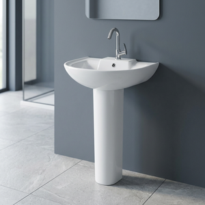 High Quality White Square Ceramic Wash Basin With Full Pedestal For Bathroom Hospital Sanitary Ware - Product Image 5
