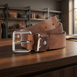 Cinturones de Cuero Vacuno para Hombre de Primera Calidad, Hebilla de Acero Cuadrada Hecha a Mano, Estilo Vintage, Impermeable, Ecológico, Resistente y Ligero - Product Image 1