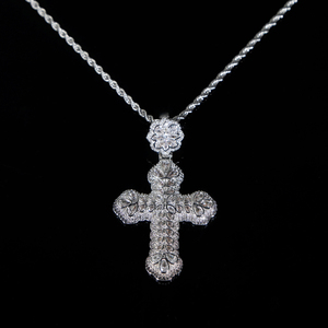 Iced Out Bling Hip Hop Bijoux Micro Pave 5A CZ Feuille Fleur Gravé Croix Pendentif Hommes Collier - Product Image 6