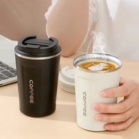 Mug isotherme en acier inoxydable bleu foncé 380/510 ml avec couvercle rabattable, tasse à café, thé au lait, bouteille sous vide pour le bureau, la maison et les voyages en extérieur