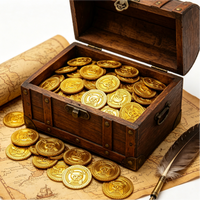 Nouveauté Accessoires de Fête d'Halloween et de Carnaval 100 pièces Pièces de Monnaie en Plastique Thème Chasse au Trésor Pirate Jouets Pièces de Monnaie en Plastique Tête de Mort Pirate Or