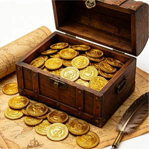 Novedosos Accesorios para Fiestas de Halloween y Carnaval, 100 Monedas de Plástico con Temática de Búsqueda del Tesoro Pirata, Monedas de Oro Pirata con Calaveras de Plástico - Product Image 1