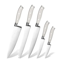 Ensemble de couteaux blancs classiques entièrement forgés, 17 pièces, avec bloc en bois et aiguiseur