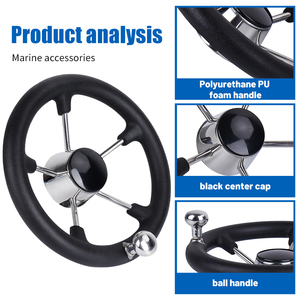 <span class=keywords><strong>Volant</strong></span> de <span class=keywords><strong>bateau</strong></span> en acier inoxydable de qualité marine à 5 branches avec poignée et bouton en mousse noire pour bateaux - Product Image 2