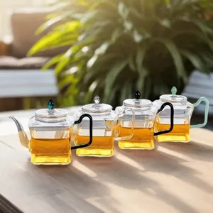 2024 New Style 260ml fire direct square glass teapot with glass tea infuser for blooming tea making logo