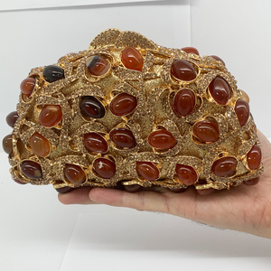 Bolsos de Noche de Lujo para Mujer, <span class=keywords><strong>Bolso</strong></span> de Mano Moderno con Pedrería Dorada y Cristales Brillantes, Hecho a Mano con Piedra de Ágata, para Fiestas - Product Image 6