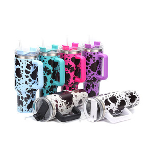 Taza de Cerveza de Viaje Personalizada de Acero Inoxidable de 40 oz con Diseño de Leopardo y Bandera Nacional de EE. UU., Asa y Pajita, 8 Colores Clásicos - Product Image 5