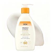 Crème solaire et hydratante 2-en-1 SPF60 OEM ODM 354ml, Acide hyaluronique sans oxybenzone, Résistance à l'eau 80 min, Protection UVA UVB