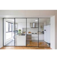 Three Four Five Linkage Extremely Narrow Aluminum Telescopic Sliding Glass Door Interior Glass Partition Wall Room Divider