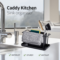 Évier en acier inoxydable noir Caddy éponge égouttoir tissu cintre brosse porte-savon cuisine évier Caddy organisateur