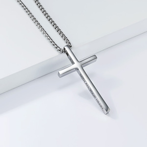 Unisex street style inspirational Bible cross necklace, <b>titanium</b> steel non-fading sweater <b>chain</b> pendant. - Product Image 4