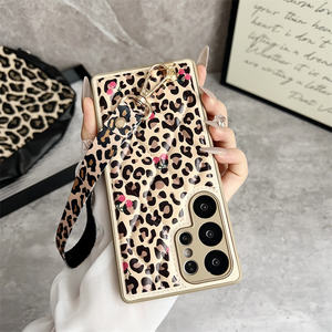 Fundas de teléfono de cuero Artificial con estampado de leopardo de diseño de mujer para <span class=keywords><strong>Samsung</strong></span> S23Ultra S25Edge S24Plus con cubierta de marco de TPU con correa de teléfono - Product Image 6