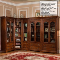 Bibliothèque d'angle en bois massif de style américain antique MINIS avec double porte vitrée pour bureau à domicile, sans assemblage