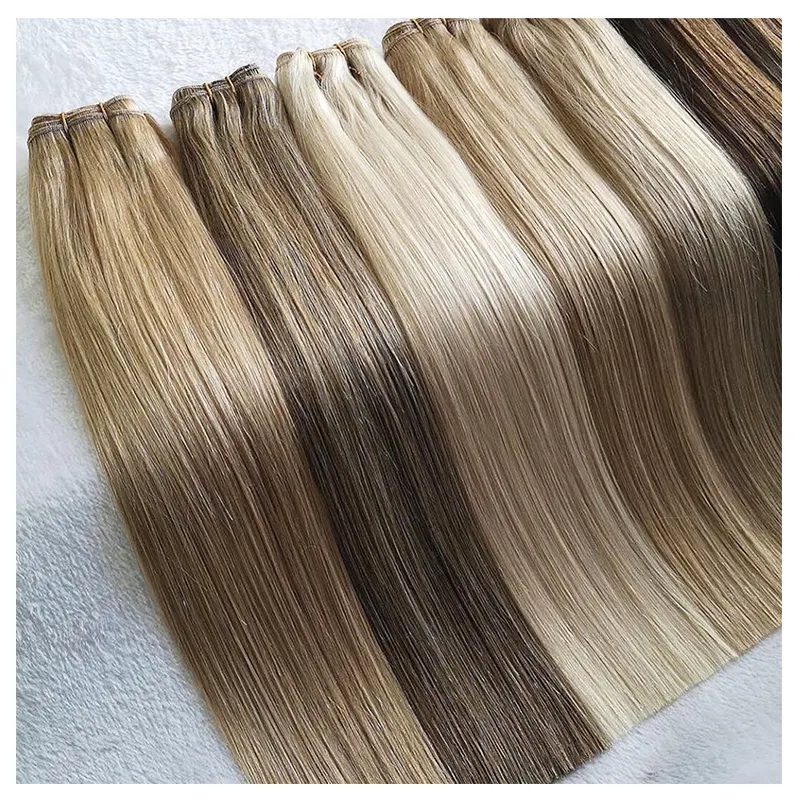 Wholesale Blonde Russian Raw Human Hair Weft Extensions Virgin Remy Cuticle Aligned Double Drawn Human Hair Bundle Weft Weave