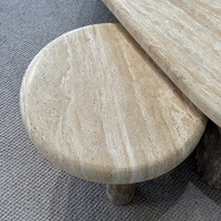 Ensemble de tables basses en travertin naturel Wabi-Sabi, table en pierre asymétrique à plusieurs niveaux pour salon