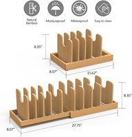 Organisateur extensible pour couvercles de casseroles en bambou, avec longueur réglable et séparateurs, pour rangement sous armoire de cuisine