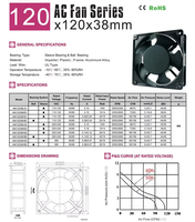 AM12038H2S 220V 240V Gleitlager 50/60Hz 120x120x38mm Metall-Kühlaxiallüfter 12038 Aluminiumrahmen AC-Lüfterspule Kupferdraht