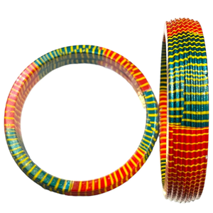 <b>Red</b> and Green Lac Bangles with Stylish Yellow Stripes Handmade Traditional Ethnic Jewelry for Women Wedding Festival Party Wear - Product Image 4