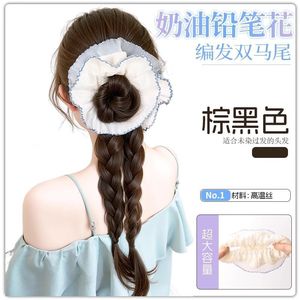 Perruque tressée double queue de cheval, texture crémeuse, longue, pour femme, style Miss FQ001, bleue, avec doubles tresses - Product Image 6