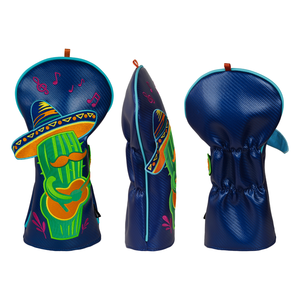 Housse de tête de <span class=keywords><strong>driver</strong></span> de golf de luxe en cuir PU, brodée OEM, motif Cactus Guitare, grande taille, design original, accessoire de golf, cadeau - Product Image 2