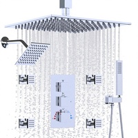 Système de douche de plafond carré premium de 10 pouces avec pommeau de pluie, kit thermostatique de 6 pouces pour installation encastrée, ensemble de douche 4 fonctions