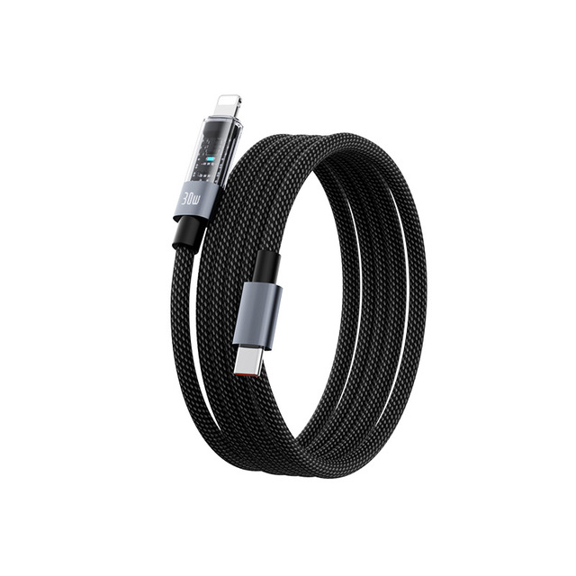 PD30W Fast Charging Transparent Light Flat Braided USB Cable Type-C for Apple 27W Mobile Phone and Car Flash Charging