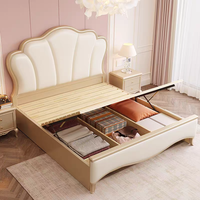 Lit double JINS Machardani avec rangement, design moderne du sommier – Bois massif, cuir véritable, mobilier de chambre pour appartement et entrepôt