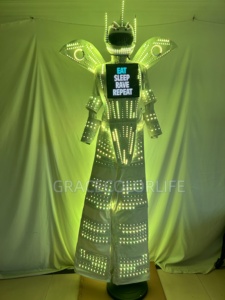 Disfraz de robot LED blanco con zancos, traje de robot LED, ropa con zancos LED, casco LED, conjunto con alas geniales - Product Image 4