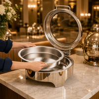 Plat à chafing dish circulaire de luxe 6L en acier inoxydable à surface lisse pour buffets d'hôtels, restaurants et restauration rapide, chauffant