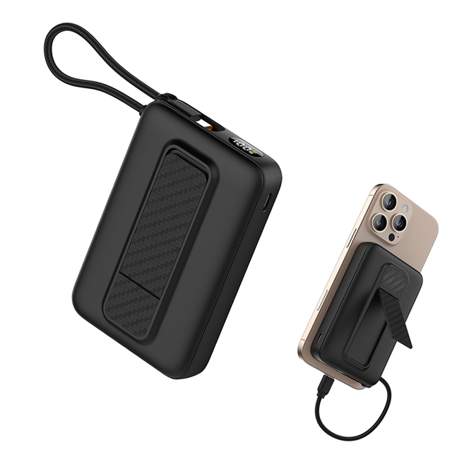 PD20W 10000mAh Wireless Portable Charger Integrated USB-C Cable Magnetic Power Bank With Foldable Kickstand