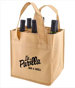 Ekstra büyük kullanımlık özelleştirilmiş toptan özel baskılı logo 6 şişe şarap dokuma olmayan bez çanta kullanımlık hediye çantası