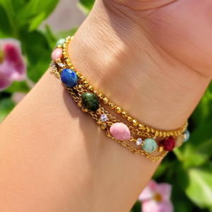 Fashion <b>Beaded</b> <b>Bracelet</b> PVD <b>Gold</b> Plated 316L Stainless Steel Sustainable Resistant Multicolor Teardrop Design - Product Image 3