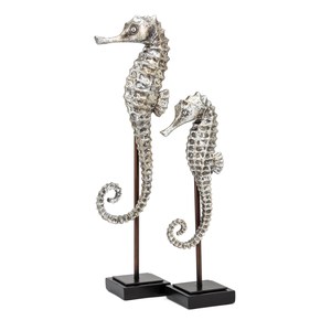 Custom Coastal Silver Leaf Resin Ocean Collection Seahorse Ornaments Sculpture for Home Decor Set of 3