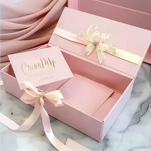 Embalaje de cartón rígido de lujo de alta calidad caja de regalo de vestido de boda de papel plegable magnético con cierre de cinta
