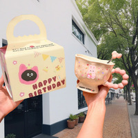 Tasse en céramique motif dessin animé chiot et lapin, très prisée, pour couples, idéale pour les anniversaires de filles