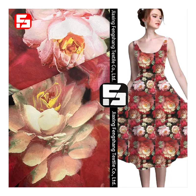 Tela estampada con flores para vestido de noche, tejido 100 poliéster de alta calidad Digital con estampado floral satinado africano