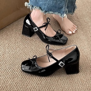 Zapatos Mary Jane de Tacón Grueso Estilo Ballet, Elegantes, con Lazo de Satén Rosa Plateado, que Aumentan la Altura 5CM, para Mujer, Venta al Por Mayor de Fábrica - Product Image 6