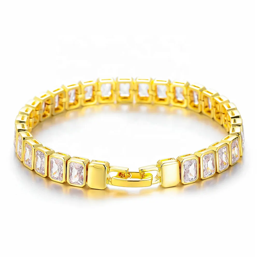 4*6mm CZ Zircon Cubic Zirconia Chapado en oro Latón Pulseira Brazalete Bracciale Pulsera Gargantilla Collar Cadena de tenis