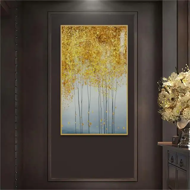 Hotel Large Porch Decorative Golden Tree Crystal Porcelain Painting Wall Art Decor Abstract Painting Wall Art Home Decor