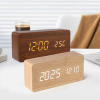 Horloge-réveil numérique en bois avec logo personnalisé, contrôle du son, température réglable, luminosité ajustable, pour chambre à coucher ou bureau