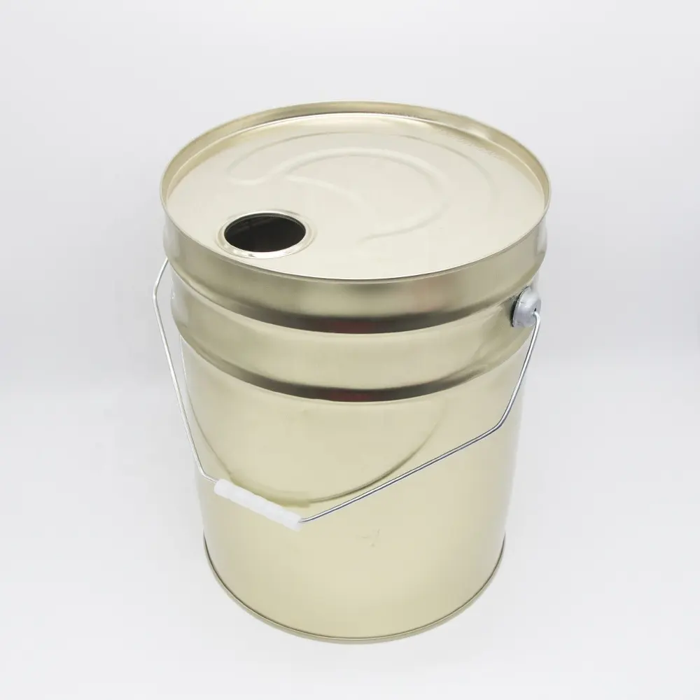 Wholesale 20 Liter Gold Metal Printed Bucket 5 Gallon Metal Paint Pail 20 Liter Solvent Tinplate Bucket