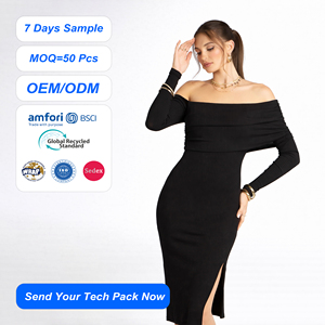 SHENGFU Abito Midi Bodycon Personalizzato OEM con Vita Naturale, Traspirante, a Costine sulle Spalle, Maniche Lunghe, Spacco Laterale, Elasticizzato, Elegante <span class=keywords><strong>da</strong></span> <span class=keywords><strong>Sera</strong></span> - Product Image 1