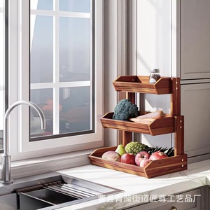 Wooden Multi Layer Fruit Vegetable Rack <b>Kitchen</b> Storage Organizer High Capacity Rectangle Design For Spice And Bread - Product Image 1