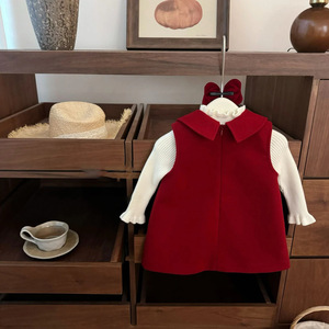 Tongxingyuan Baby Girl Wool Vest Dress Set A Line Bow Red Skirt Outfit First Birthday Clothing - Product Image 2