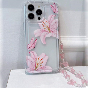 Coque de téléphone portable anti-chute et antichoc avec bracelet, motif fleur de lys rose, pour <span class=keywords><strong>iPhone</strong></span> 11 12 13 14 15 16 17 - Product Image 2