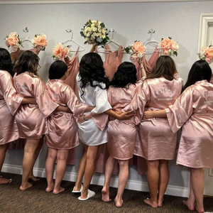 Robes de mariée en satin de soie de haute qualité, taille plus, douces, 55 couleurs, kimono uni à col en V pour femmes, robes de matin pour fête de mariage - Product Image 6