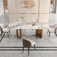 Ensemble de table à manger moderne rectangulaire de style farmhouse et hôtelier avec plateau en marbre italien et pieds en acier inoxydable