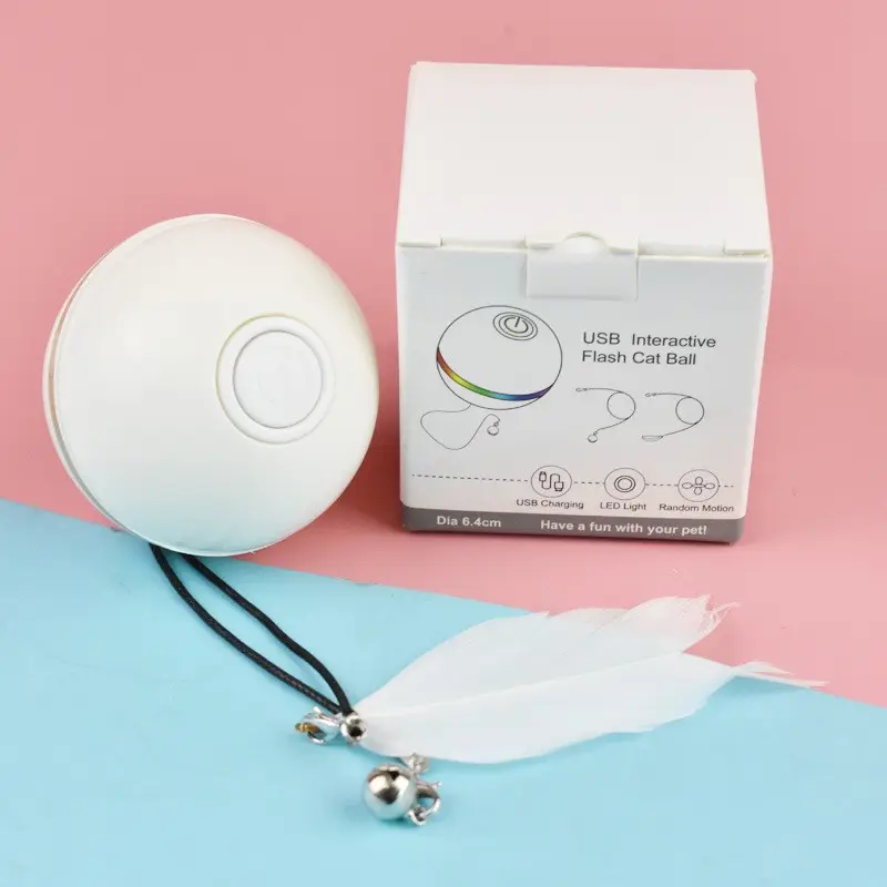 Balle de friandises pour chat automatique rechargeable à lumière LED boule roulante auto-rotative jouet interactif intelligent pour chat jouet de chasse d'exercice pour animaux de compagnie