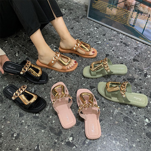 Wholesale U-buckle Chain Female <b>Slippers</b> Woman's <b>Slippers</b> Head Hollowed Out Wearing <b>Flip</b>-<b>flops</b> - Product Image 6
